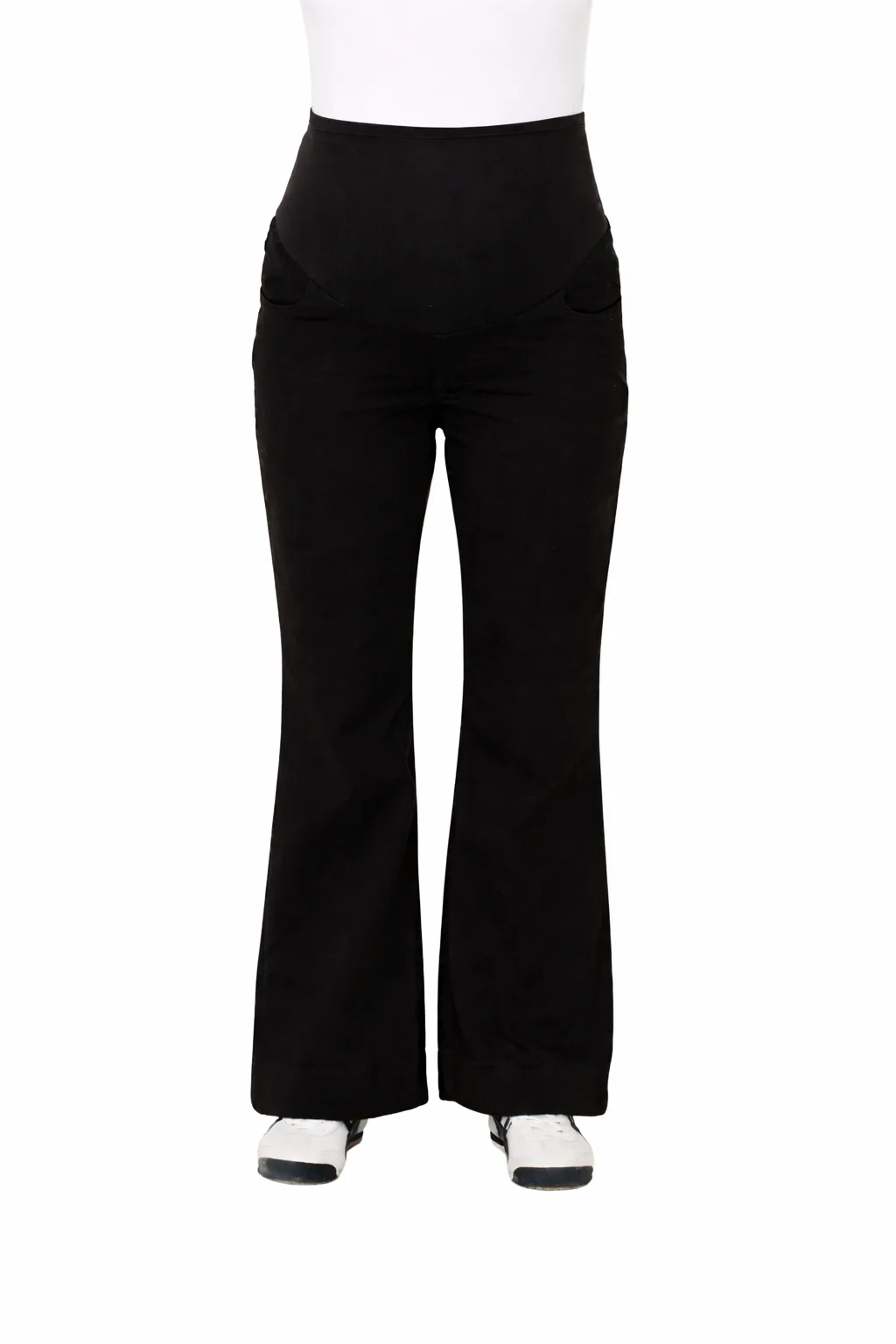PANTALON RECTO DE GABARDINA ELASTIZADA CON BOTAMANGA ANCHO Y FAJA DE LAGODON ELASTIZADA EN PANZA