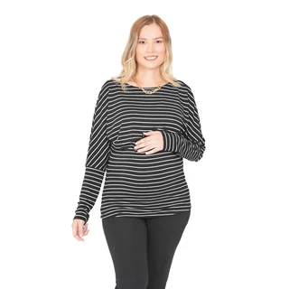 REMERA MODAL RAYAS CON MANGA OVERSIZE CAIDA CON APERTURA PARA AMAMANTAR - Vista 2