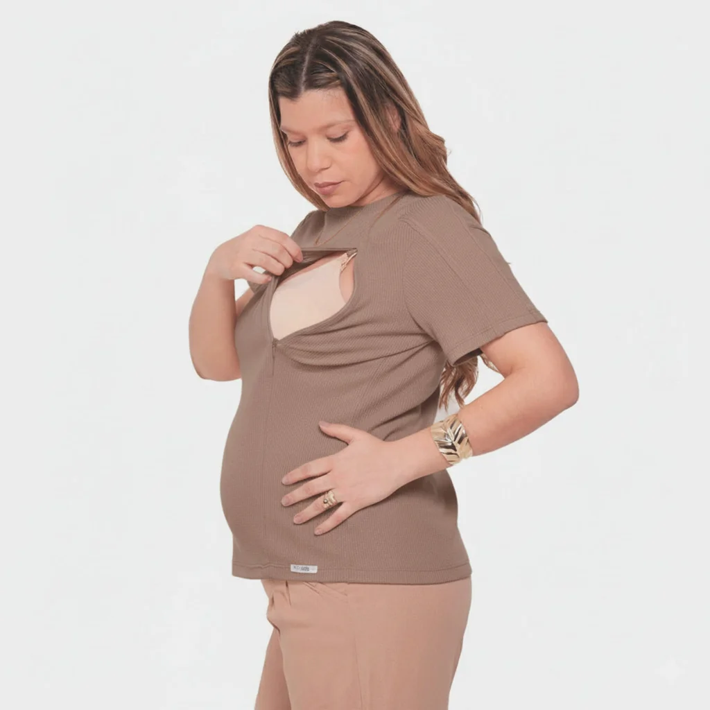 REMERA TELA WAFFLE LIVIANA CON CIERRES EN  LATERALES PARA AMAMANTAR