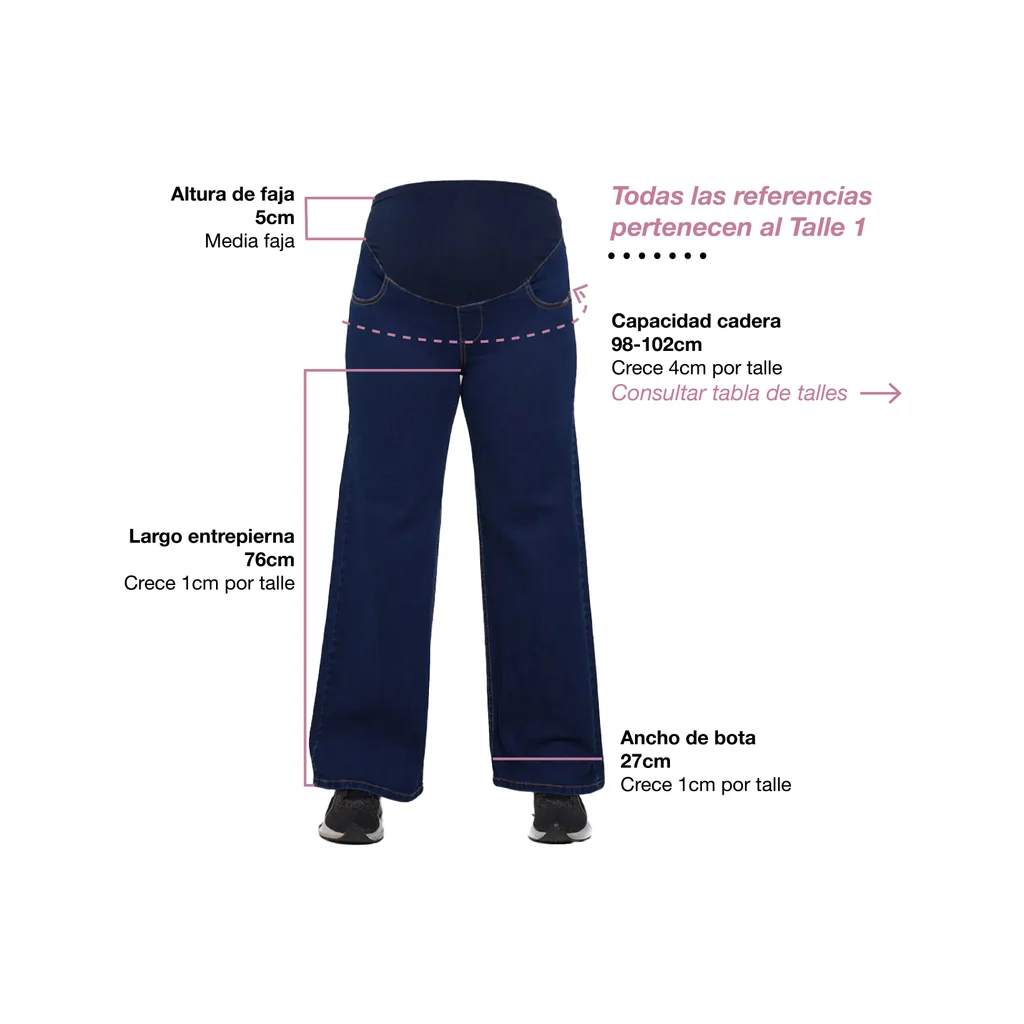 JEAN WIDE LEG TIRO ALTO CON FAJA ALGODON ELASTIZADA DELANTERA