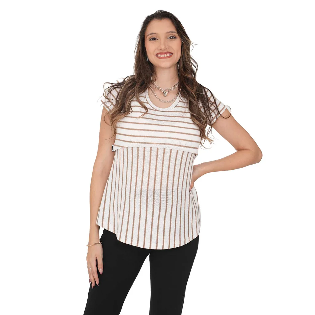 REMERA HILO TEJIDA CON RAYAS CON SISTEMA PARA AMAMANTAR