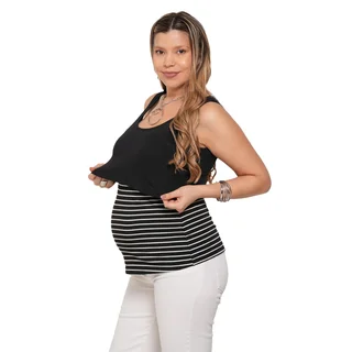 MUSCULOSA MODAL ELASTIZADO CON RAYAS COMBINADA. SUPERPUESTA PARA AMAMANTAR - Vista 3