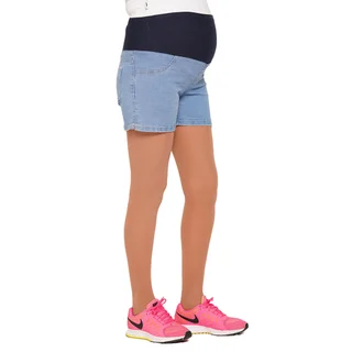 SHORT JEAN ELASTIZADO CELESTE CON FAJA ELASTIZADA DE ALGODON - Vista 1