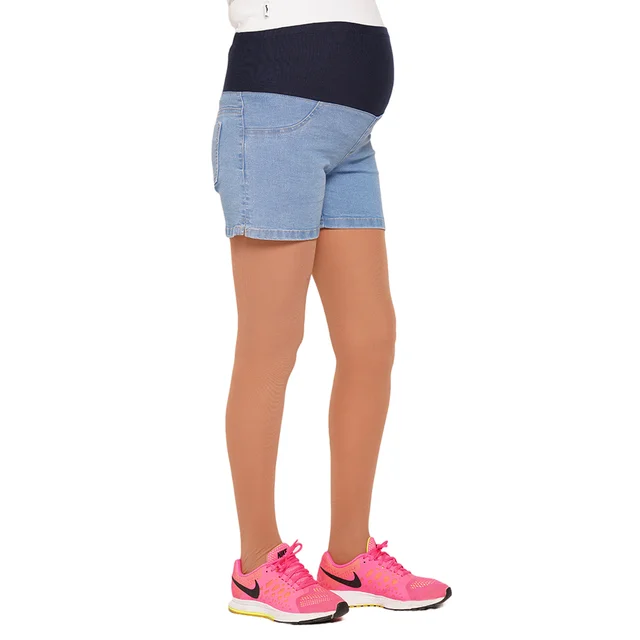 SHORT JEAN ELASTIZADO CELESTE CON FAJA ELASTIZADA DE ALGODON
