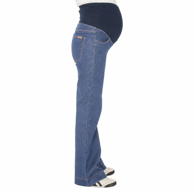 JEAN RECTO SEMI OXFORD CON BOTAMANGA ANCHA CON FAJA ALGODON ELASTIZADA ALTA.