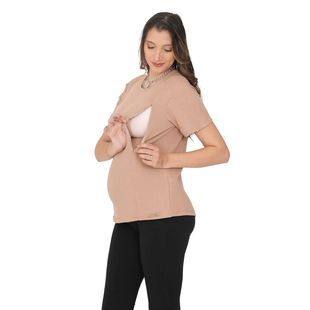 REMERA TELA WAFFLE LIVIANA CON CIERRES EN  LATERALES PARA AMAMANTAR