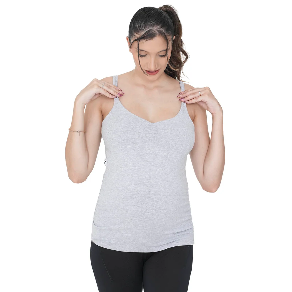 MUSCULOSA ALGODON ELASTIZADA CON FRUNCE CON GANCHO PARA AMAMANTAR