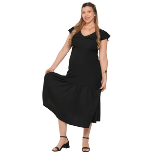 VESTIDO CREEP ELASTIZADO CON ESCOTE EN V Y VOLADOS. SISTEMA DE AMAMANTAR SUPERPUESTO - Vista 2