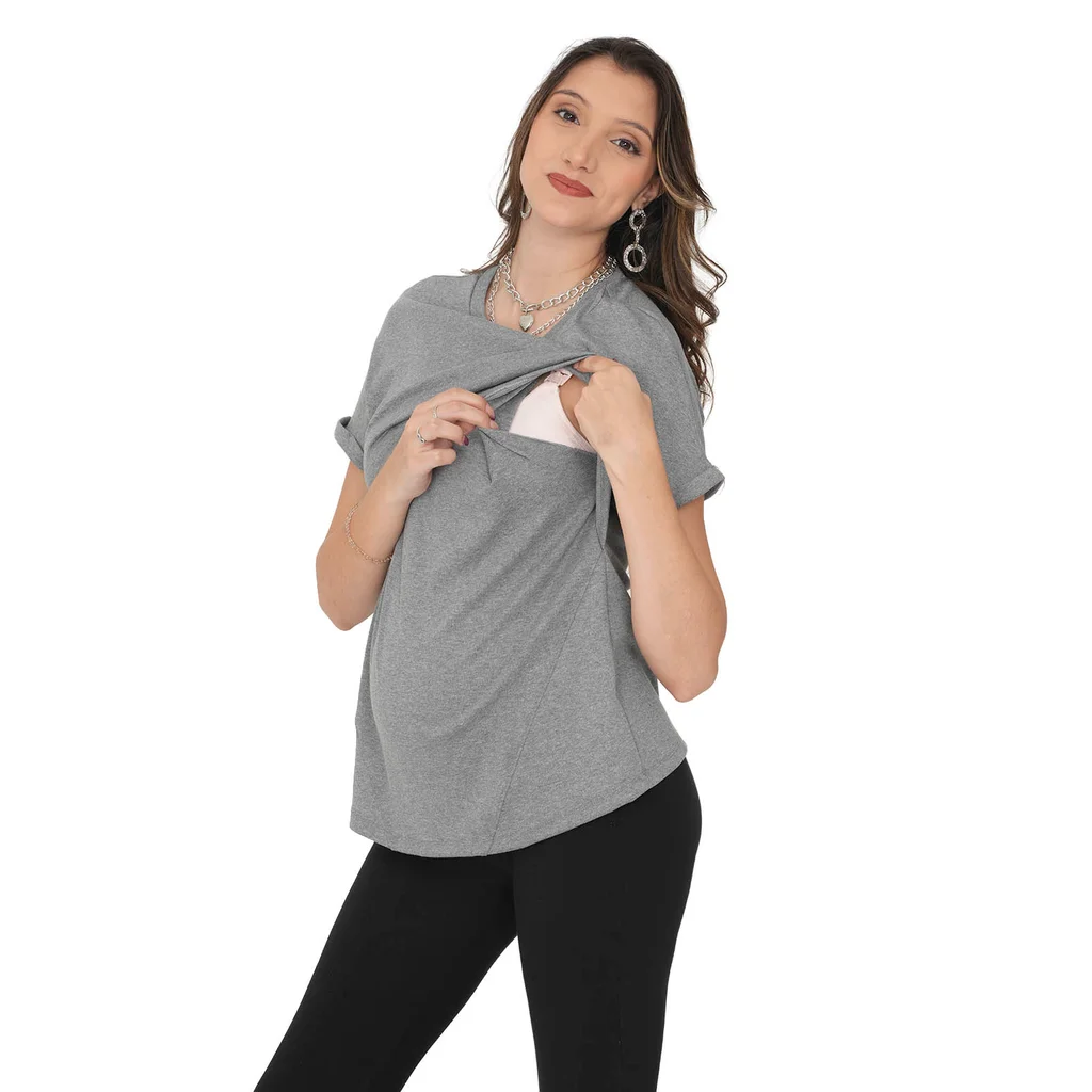 REMERA ELASTIZADA OVERSIZE CON RECORTES Y SISTEMA PARA AMAMANTAR