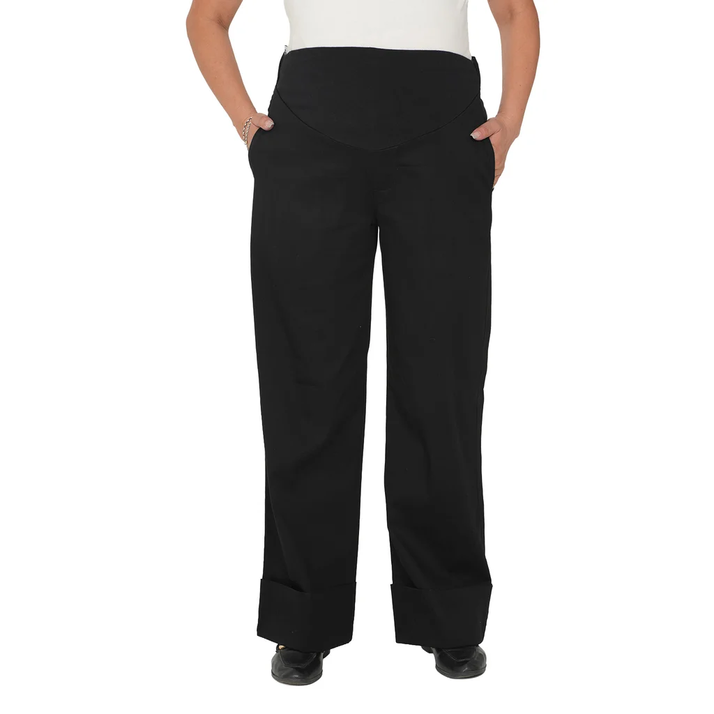 PANTALON COTTON SATEN ELASTIZADO CON BOTA ANCHA Y FAJA DE ALGODON  EN LA CINTURA DELANTERA