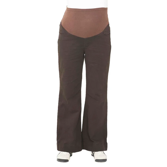 PANTALON RECTO DE GABARDINA ELASTIZADA CON BOTAMANGA ANCHO Y FAJA DE LAGODON ELASTIZADA EN PANZA