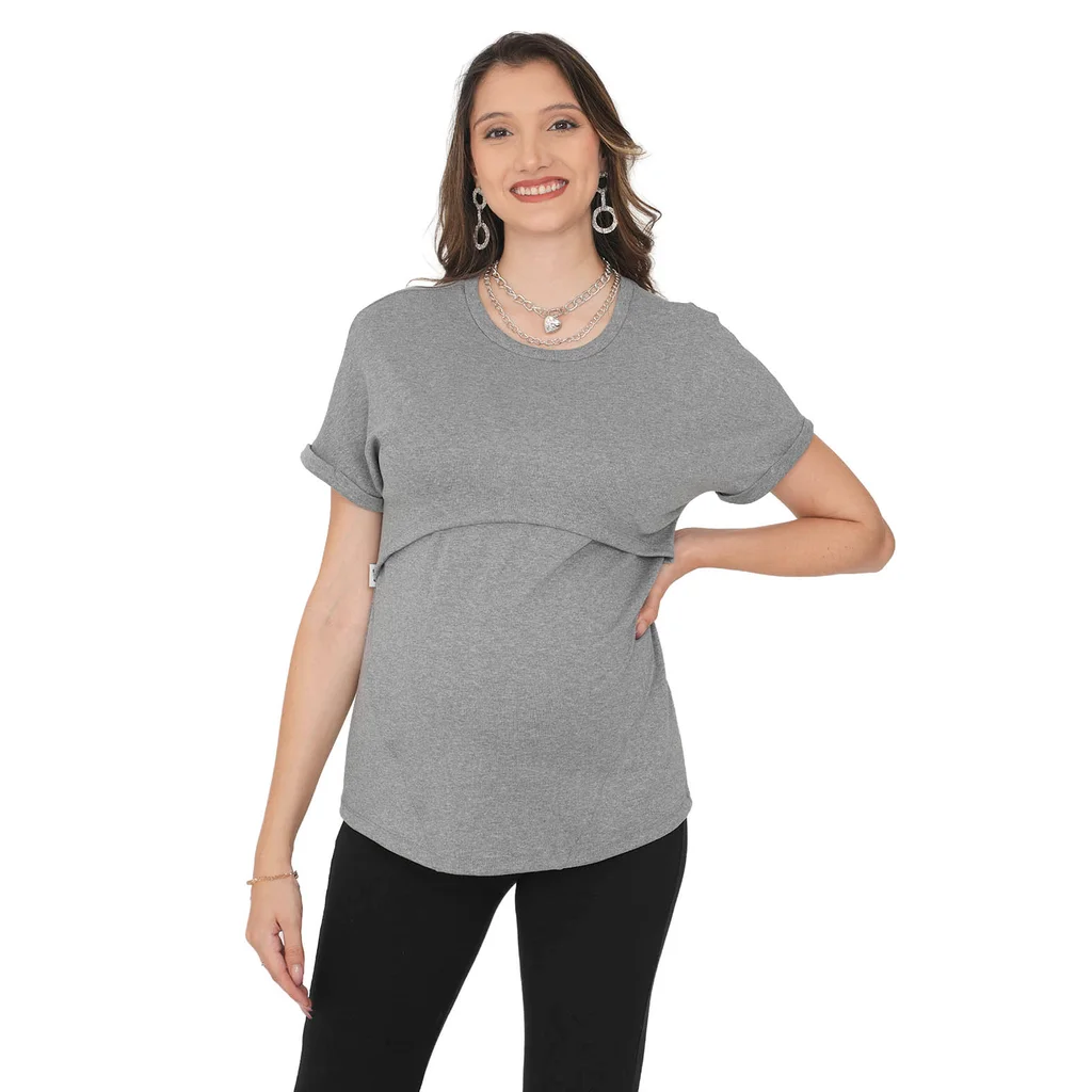 REMERA ELASTIZADA OVERSIZE CON RECORTES Y SISTEMA PARA AMAMANTAR