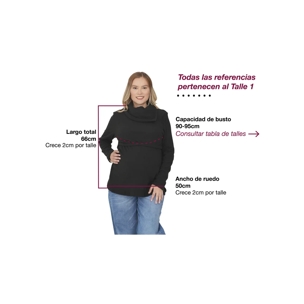 POLERA CUELLO IRREGULAR TELA LANILLA MORLEY FRIZADA CON SISTEMA PARA AMAMANTAR