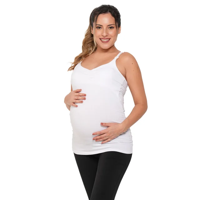 MUSCULOSA ALGODON ELASTIZADA CON FRUNCE CON GANCHO PARA AMAMANTAR