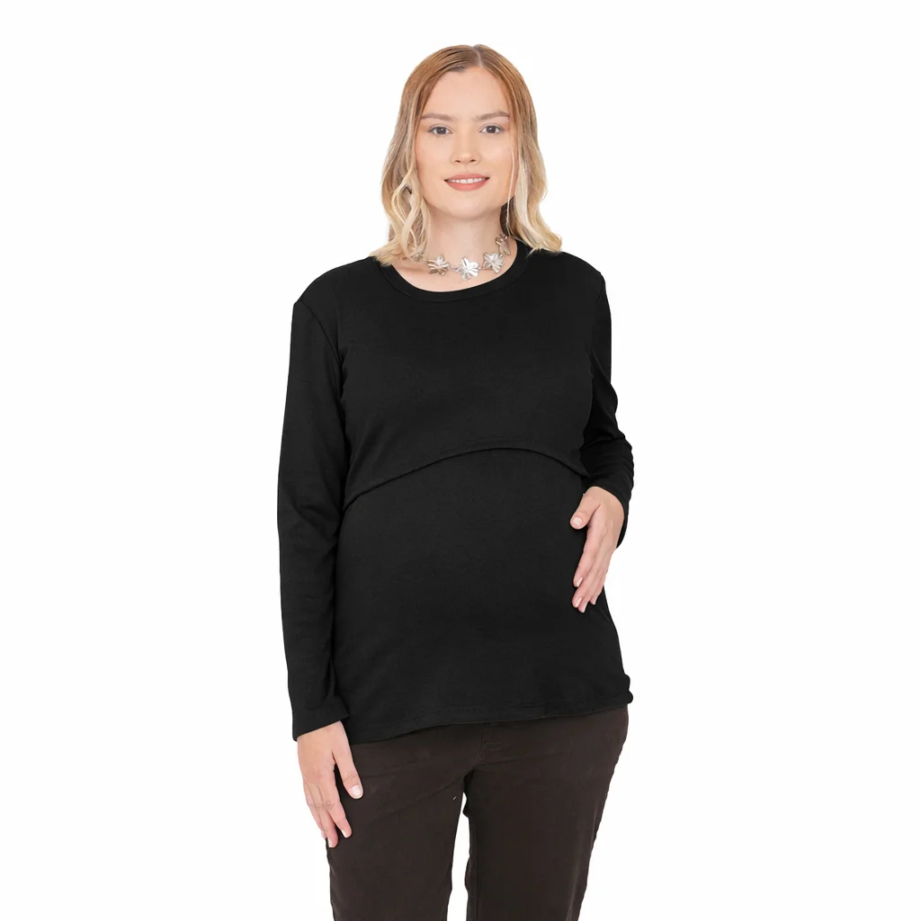 REMERA ELASTIZADA CON SOBRE DELANTERO PARA AMAMANTAR. ESPALDA ENTALLADA
