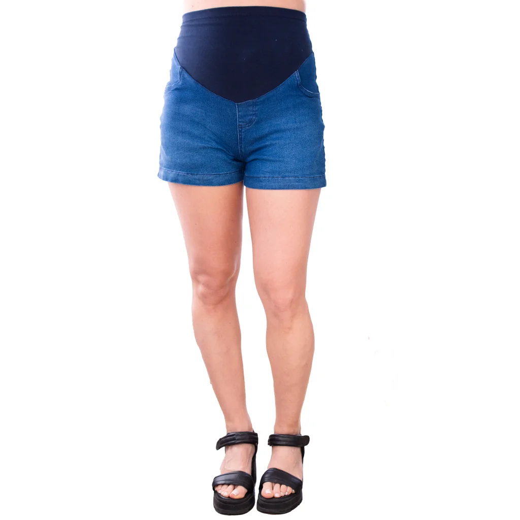 SHORT JEAN PIERNA WIDE CON FAJA ELASTIZADA DE ALGODON EN LA CINTURA, ESPALDA CON PINZAS