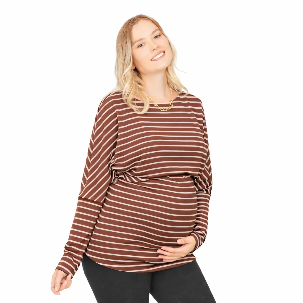 REMERA MODAL RAYAS CON MANGA OVERSIZE CAIDA CON APERTURA PARA AMAMANTAR
