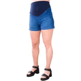 SHORT JEAN PIERNA WIDE CON FAJA ELASTIZADA DE ALGODON EN LA CINTURA, ESPALDA CON PINZAS - Vista 6