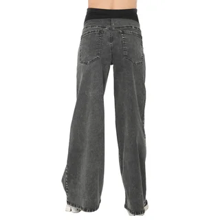 JEAN SUPER WIDE LAVADO GASTADO CON FAJA DE ALGODON ELASTIZADA EN PANZA - Vista 4