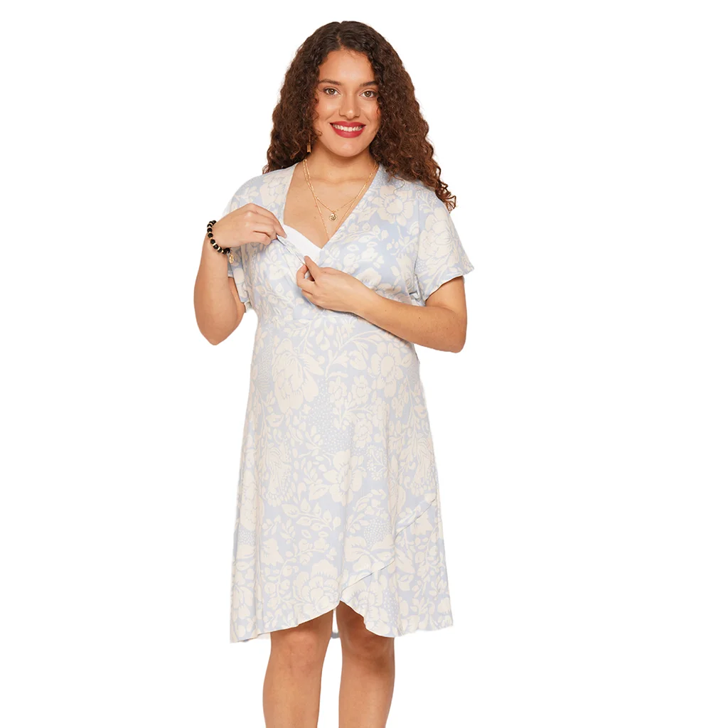 VESTIDO DE SLOOP ELASTIZADO ESTAMPADO CRUZADO PARA AMAMANTAR