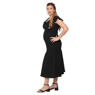 VESTIDO CREEP ELASTIZADO CON ESCOTE EN V Y VOLADOS. SISTEMA DE AMAMANTAR SUPERPUESTO - Vista 1