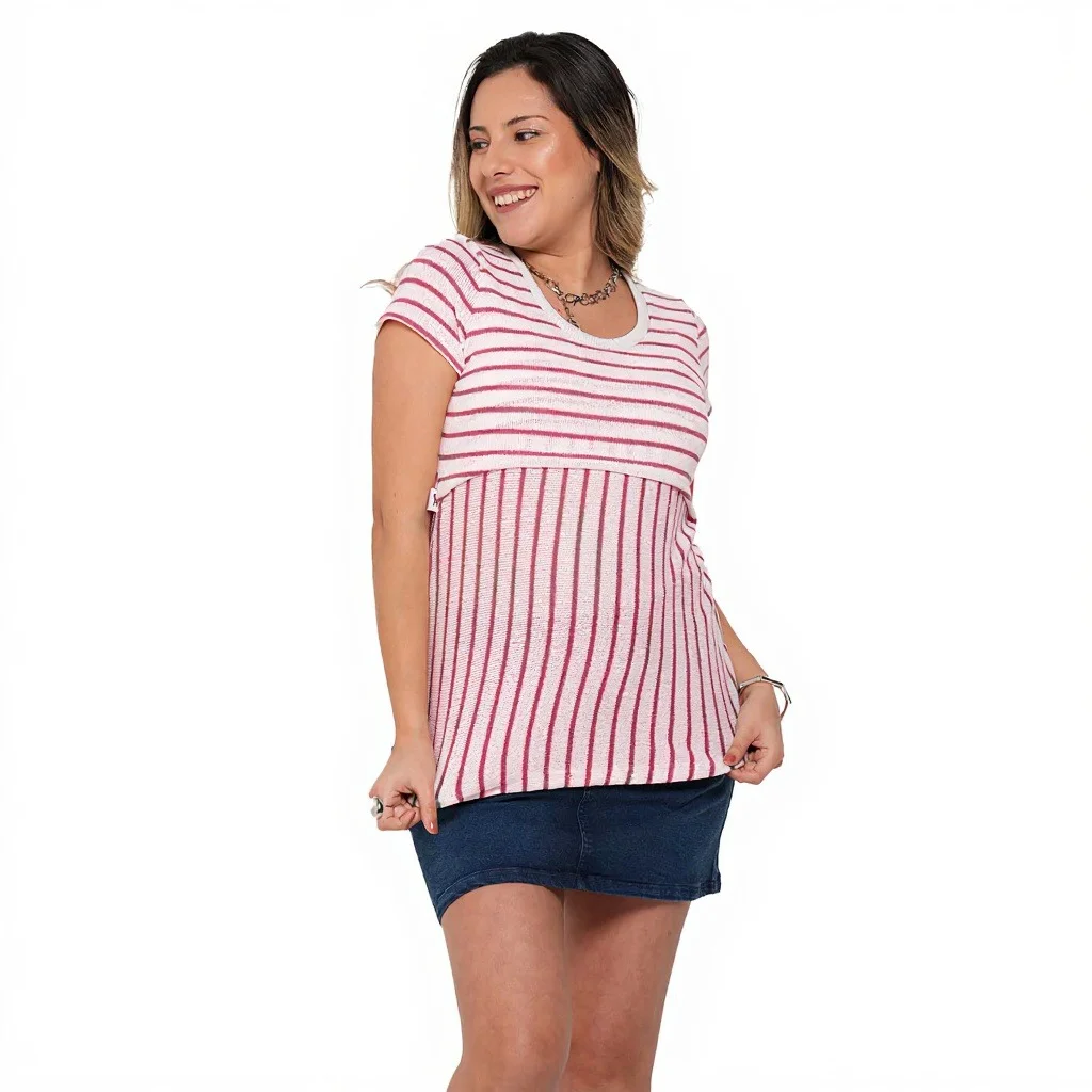REMERA HILO TEJIDA CON RAYAS CON SISTEMA PARA AMAMANTAR