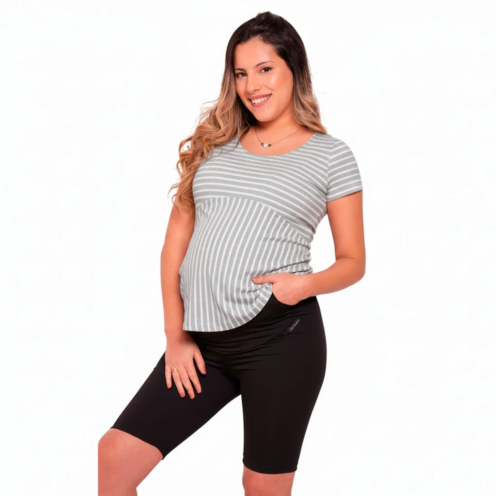 REMERA RALLADA ELASTIZADA CON SISTEMA PARA AMAMANTAR