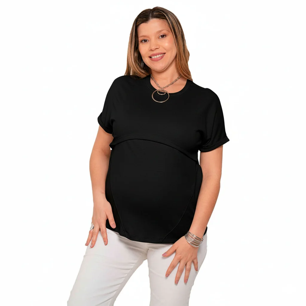 REMERA ELASTIZADA OVERSIZE CON RECORTES Y SISTEMA PARA AMAMANTAR