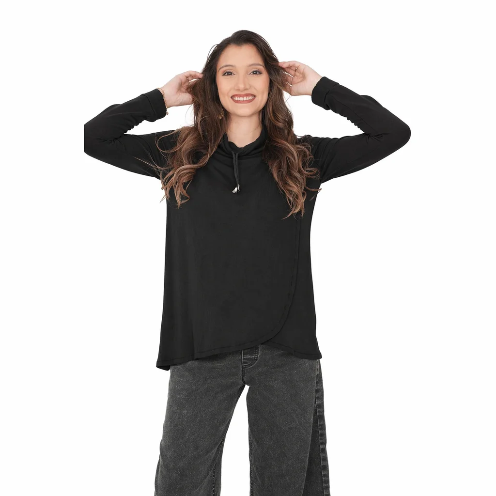 BUZO TELA ESMERILADA CON SISTEMA PARA AMAMANTAR CUELLO POLERA