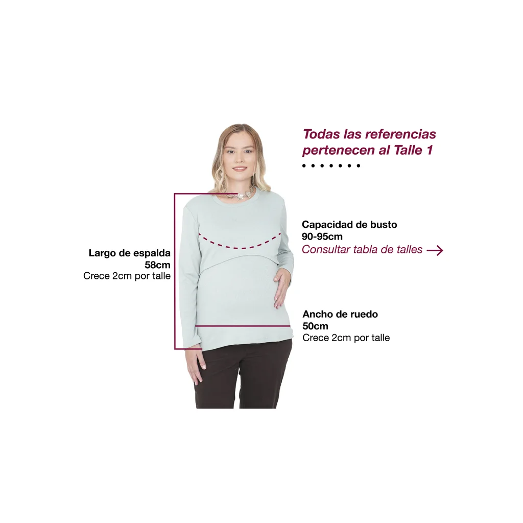 REMERA ELASTIZADA CON SOBRE DELANTERO PARA AMAMANTAR. ESPALDA ENTALLADA