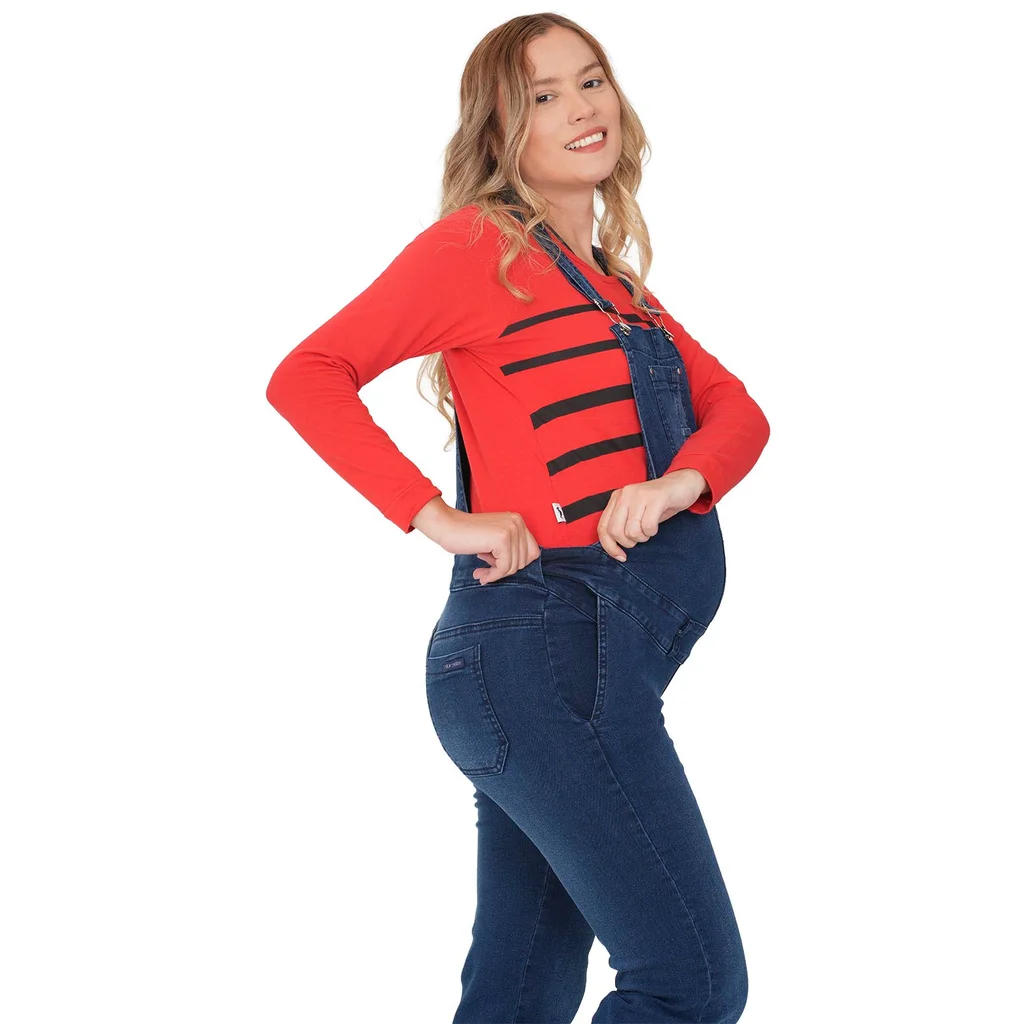 JARDINERO DE JEAN CON SISTEMA DE ELASTICOS PARA REGULAR CALCE DE LA PANZA