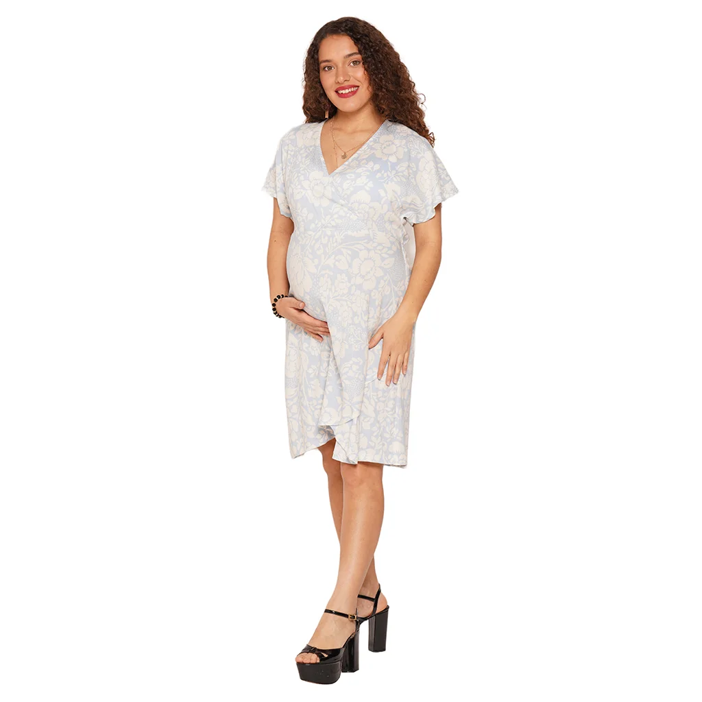 VESTIDO DE SLOOP ELASTIZADO ESTAMPADO CRUZADO PARA AMAMANTAR