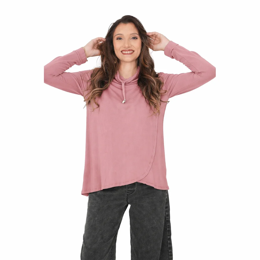 BUZO TELA ESMERILADA CON SISTEMA PARA AMAMANTAR CUELLO POLERA