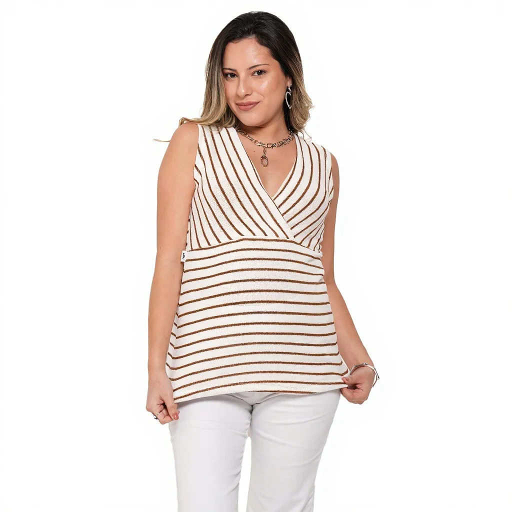 MUSCULOSA HILO TEJIDA RAYADA CON MANGAS SUPERPUESTAS