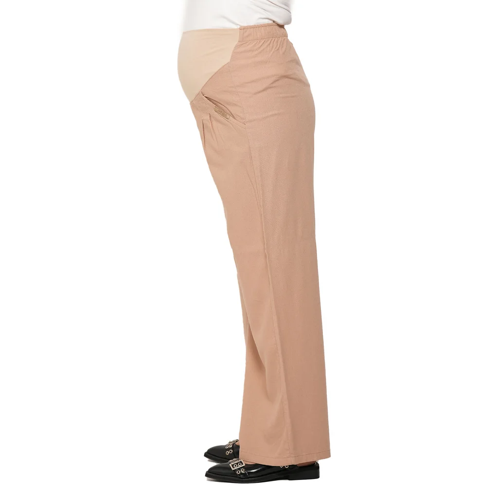 PANTALON DE LINO PIERNA ANCHA CON BOLSILLO Y PINZA, FAJA ELASTIZADA EN PANZA