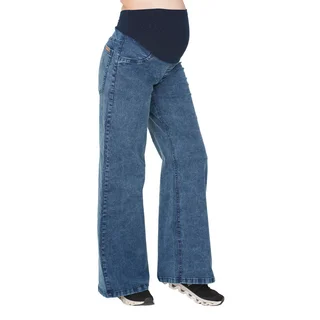 JEAN SUPER WIDE AZUL GASTADO CON FAJA DE ALGODON ELASTIZADA EN PANZA - Vista 2