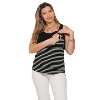 MUSCULOSA MODAL ELASTIZADO CON RAYAS COMBINADA. SUPERPUESTA PARA AMAMANTAR - Vista 4