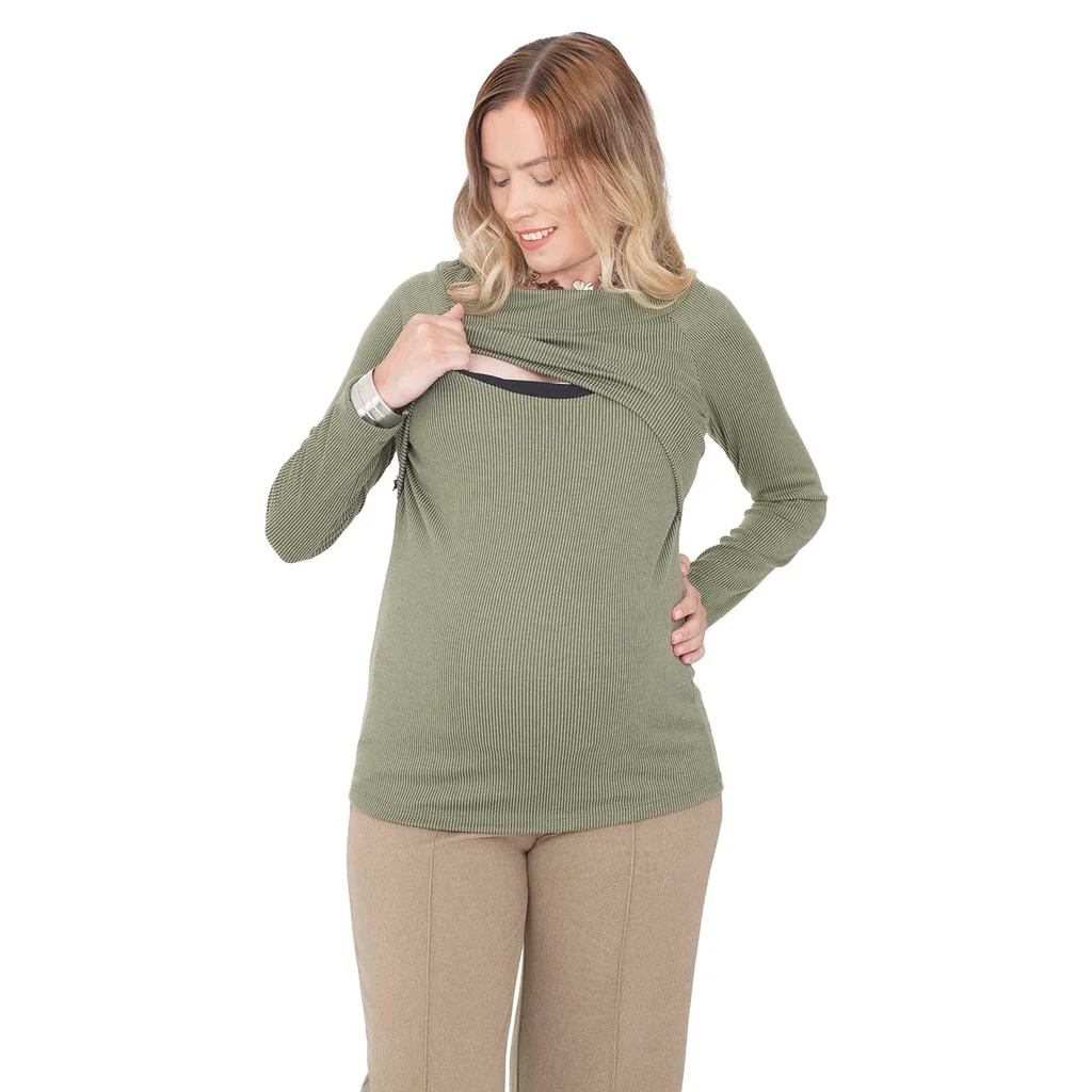 REMERA MORLEY BICOLOR CON CUELLO BOTE Y SISTEMA DE AMAMANTAR CON SUPERPOSICION DELANTERA