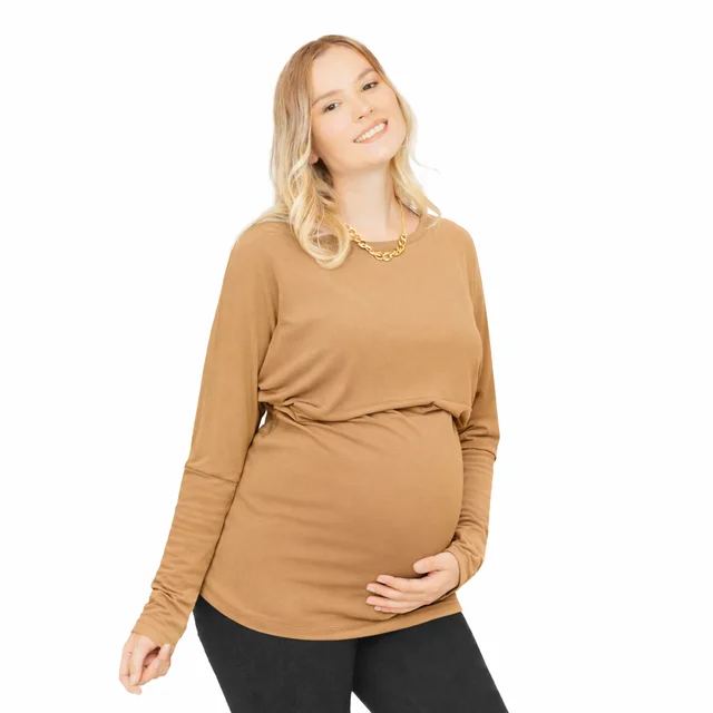 REMERA MODAL OVERSIZE CON MANGA CAIDA Y SISTEMA PARA AMAMANTAR CON CRUCE DELANTERO