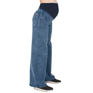 JEAN SUPER WIDE AZUL GASTADO CON FAJA DE ALGODON ELASTIZADA EN PANZA - Vista 3
