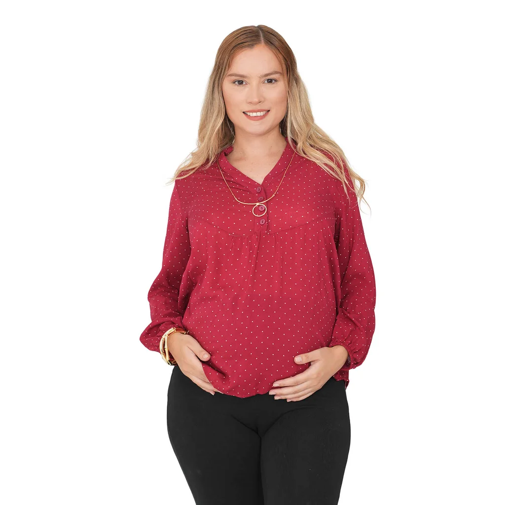 BLUSA MANGA LARGA VOILE RAYON ESTAMPADA CON CARTERA AMPLIA PARA AMAMANTAR