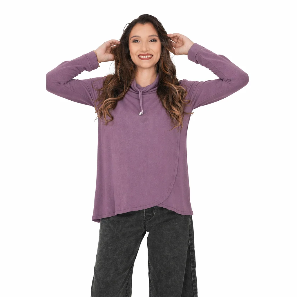 BUZO TELA ESMERILADA CON SISTEMA PARA AMAMANTAR CUELLO POLERA