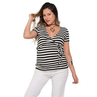 MUSCULOSA RALLADA ELASTIZADA CON NUDO EN BUSTO PARA AMAMANTAR - Vista 2
