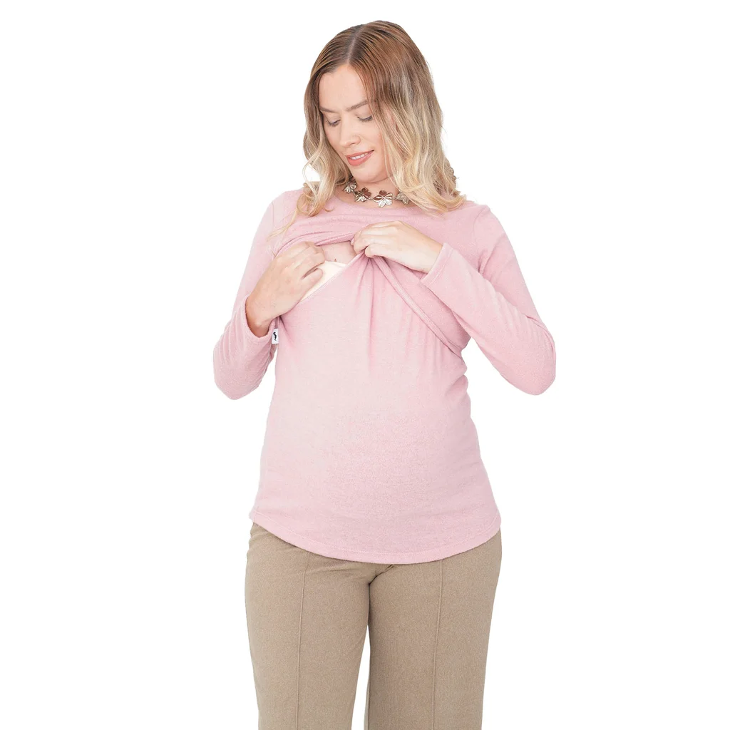REMERA LANILLA CLASICA CON CUELLO AMPLIO Y RECORTE DELANTERO PARA AMAMANTAR