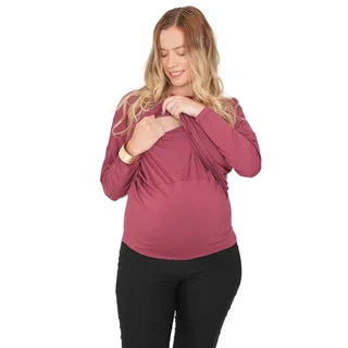 REMERA MODAL OVERSIZE CON MANGA CAIDA Y SISTEMA PARA AMAMANTAR CON CRUCE DELANTERO - Vista 5