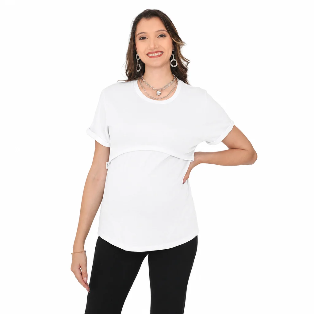 REMERA ELASTIZADA OVERSIZE CON RECORTES Y SISTEMA PARA AMAMANTAR