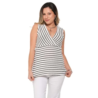 MUSCULOSA HILO TEJIDA RAYADA CON MANGAS SUPERPUESTAS - Vista 1