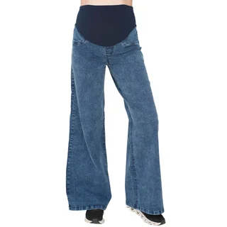 JEAN SUPER WIDE AZUL GASTADO CON FAJA DE ALGODON ELASTIZADA EN PANZA - Vista 1