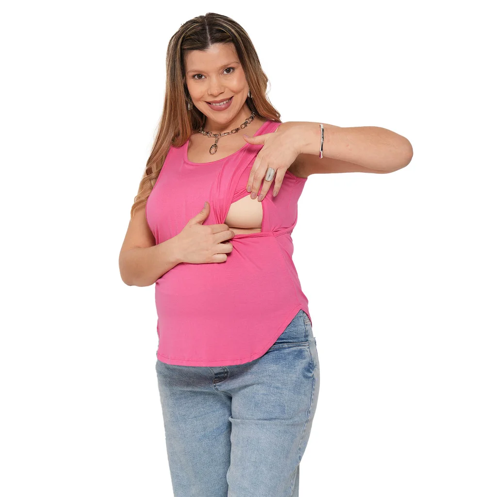 MUSCULOSA MODAL ELASTIZADO, CON CORTE DEPORTIVO Y SISTEMA PARA AMAMANTAR