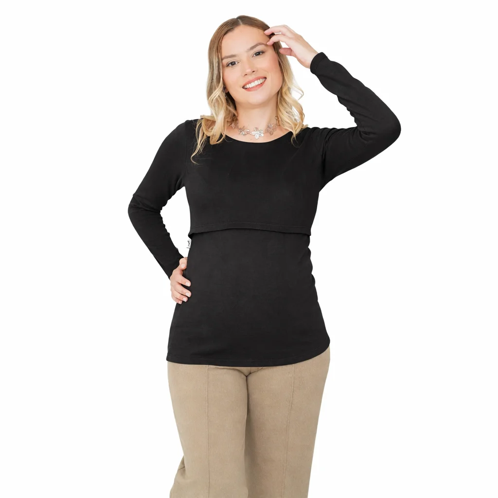 REMERA LANILLA CLASICA CON CUELLO AMPLIO Y RECORTE DELANTERO PARA AMAMANTAR